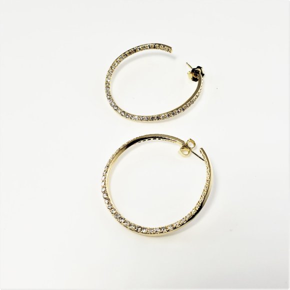 Vintage 14 Karat Yellow Gold Diamond Hoop Earrings #8522 - Picture 4 of 7